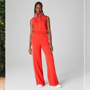 SPANX Red and White Jumpsuit with Wide-Leg Design